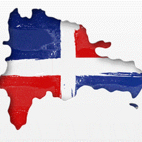 Dominican republic detailed map with flag of country. Painted in watercolor paint colors in the national flag